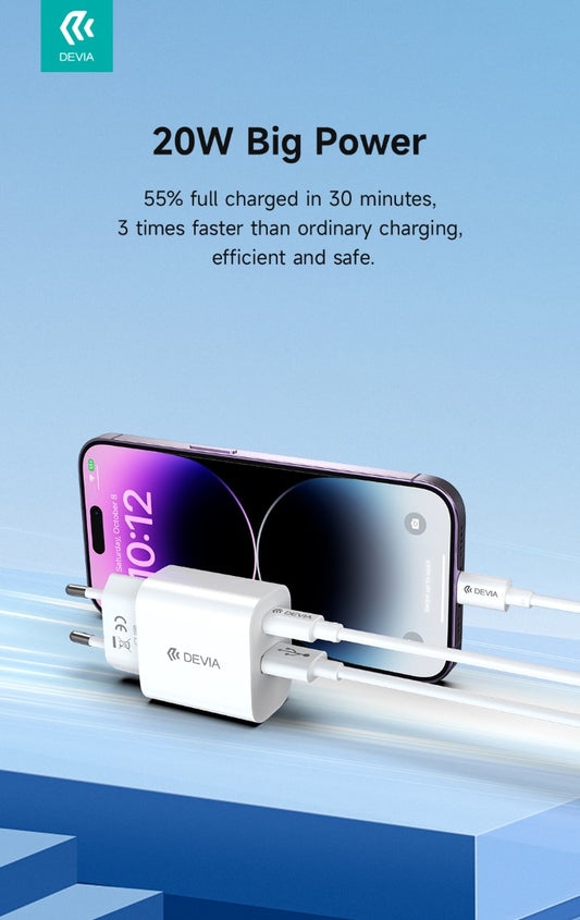 Carica batteria Devia 2 uscite rapido PD+QC Usb-C + Usb-A 20 Watt