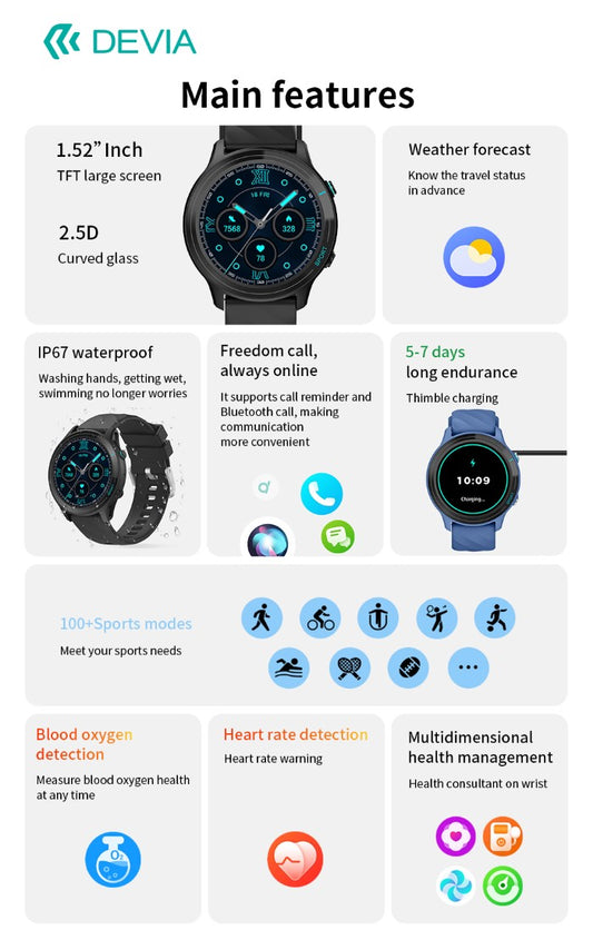 DEVIA Smart Watch WT3 IP67 modello Z123 Blu