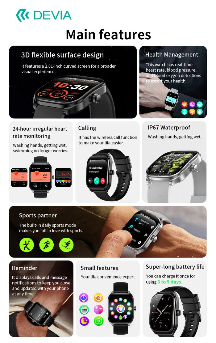 DEVIA Smart Watch WT4 IP67 modello JX627J Nero