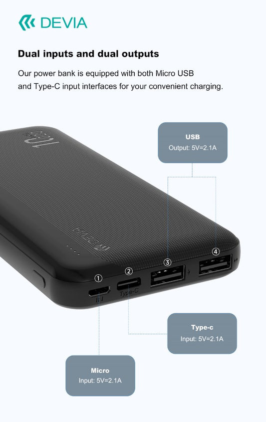 Power Bank Devia Kintone 10.000 mAh 37 Watt Nero DEPB10K636B