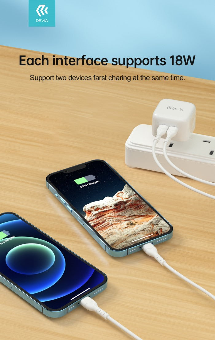 Alimentatore Devia carica rapida doppia uscita Tipo-C x2 35W DECH35W086
