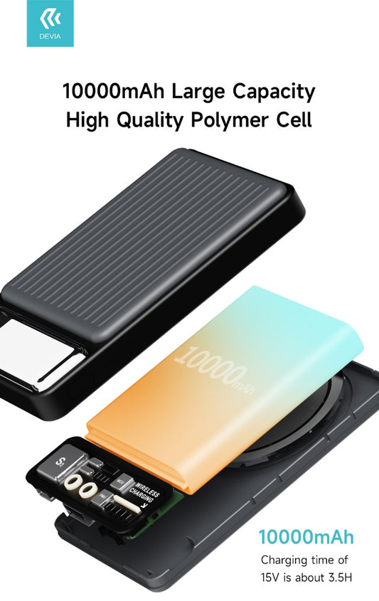 Power bank Devia carica rapida 22.5w wireless magnetico 10.000mah grigio scuro DEPB10M997G