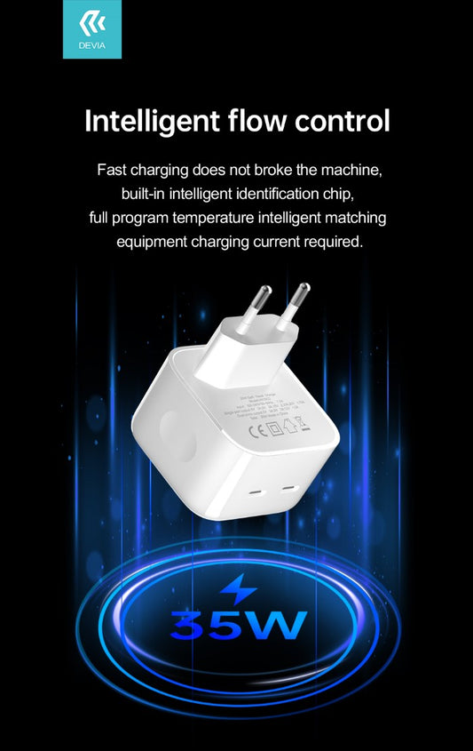 Alimentatore Devia carica rapida doppia uscita Tipo-C x2 35W DECH35W086