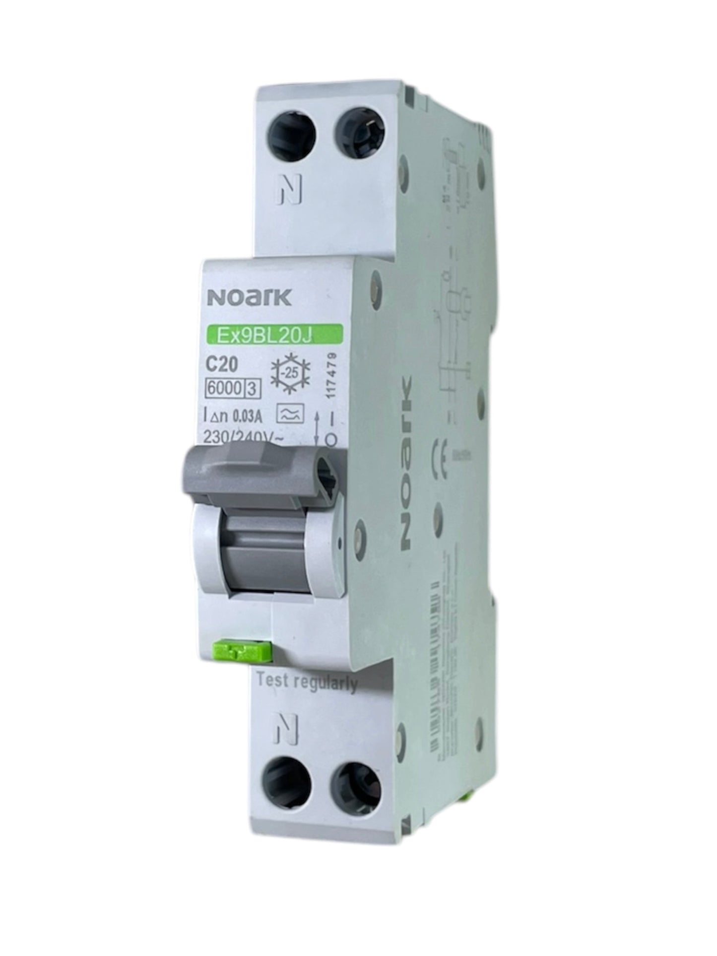 Noark Interruttore magnetotermico differenziale Ex9BL20J 1PN C20 30mA TIPO A 30mA 6K 117479