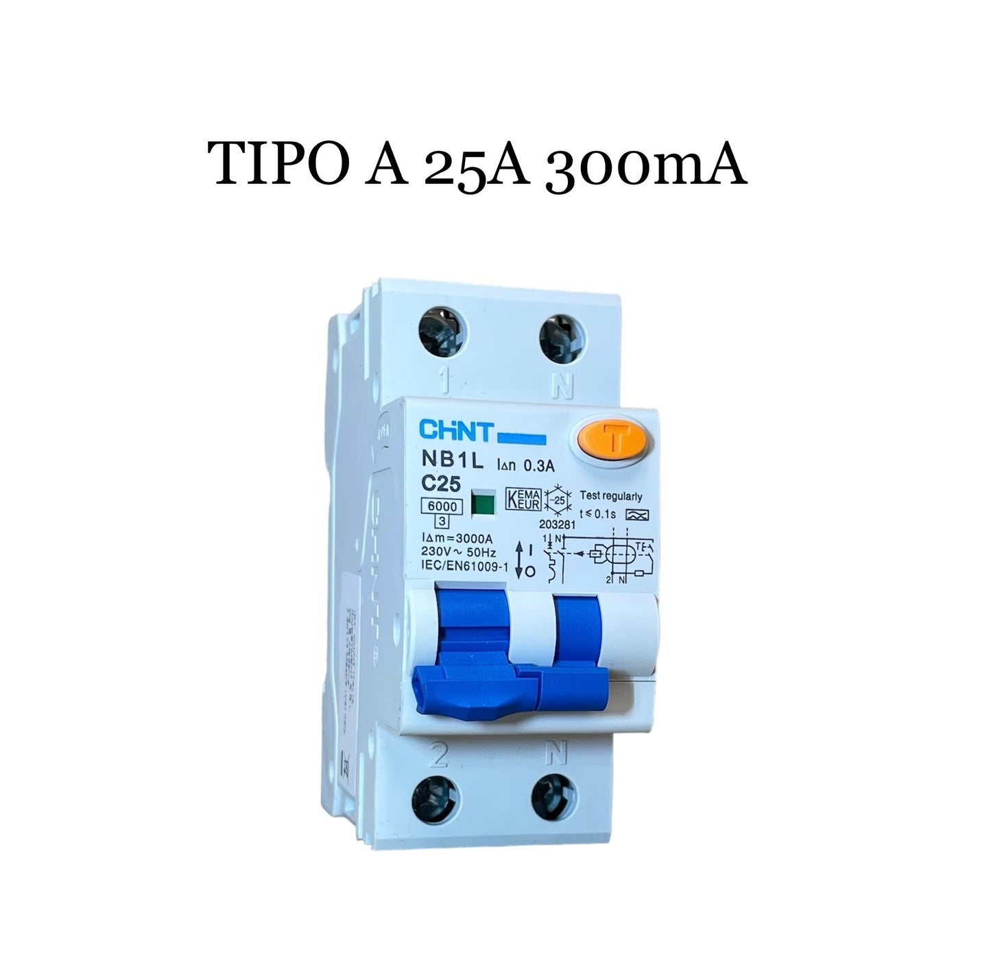 CHINT NB1L2/C25-1PN-6-A300 Interruttore magnetotermico differenziale 1P+N 25A 300mA 6kA Curva C Tipo A 203281