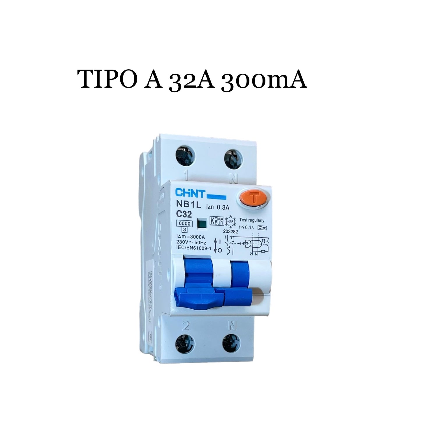 CHINT NB1L2/C32-1PN-6-A300 Interruttore magnetotermico differenziale 1P+N 32A 300mA 6kA Curva C Tipo A 203282