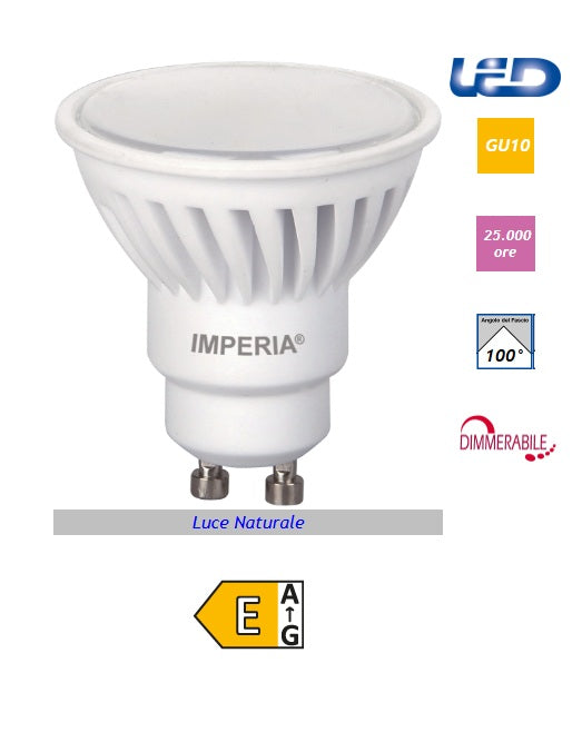 Imperia lampadina led GU10 9W DIMMERABILE 4000k LUCE NATURALE 900LM CERAMIC 209301
