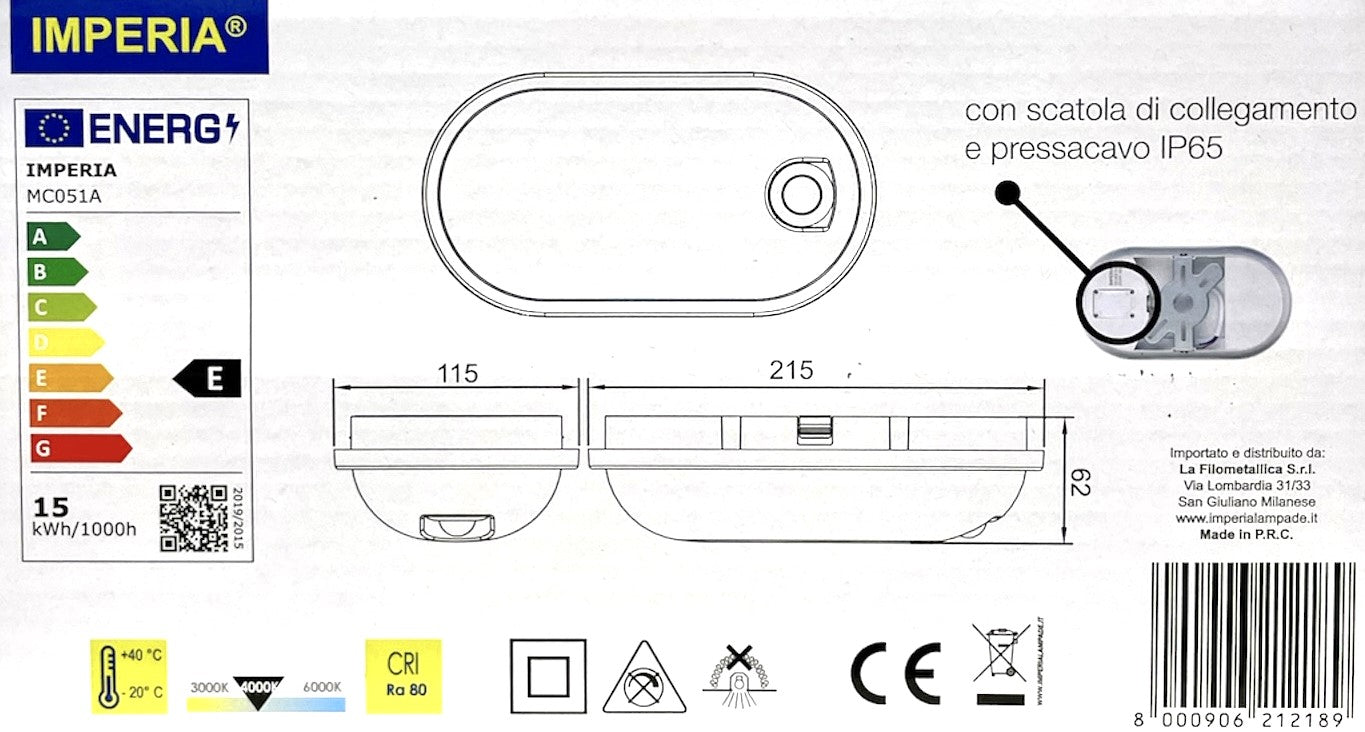 Imperia Plafoniera iDonatello sensor IP65 4000k luce naturale 15W 1650lm PIR+sensore  luce naturale 212189