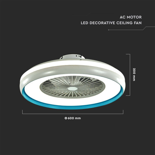 Ventilatore LED da Soffitto a Scatola con Motore a Corrente Alternata da 45W 3000lm e Telecomando CCT 3in1 grigioe blu 217934 VT-5022