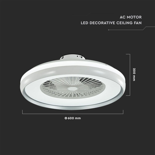 Ventilatore LED da Soffitto a Scatola con Motore a Corrente Alternata da 45W 3000lm e Telecomando CCT 3in1 Colore Grigio217935 VT-5022