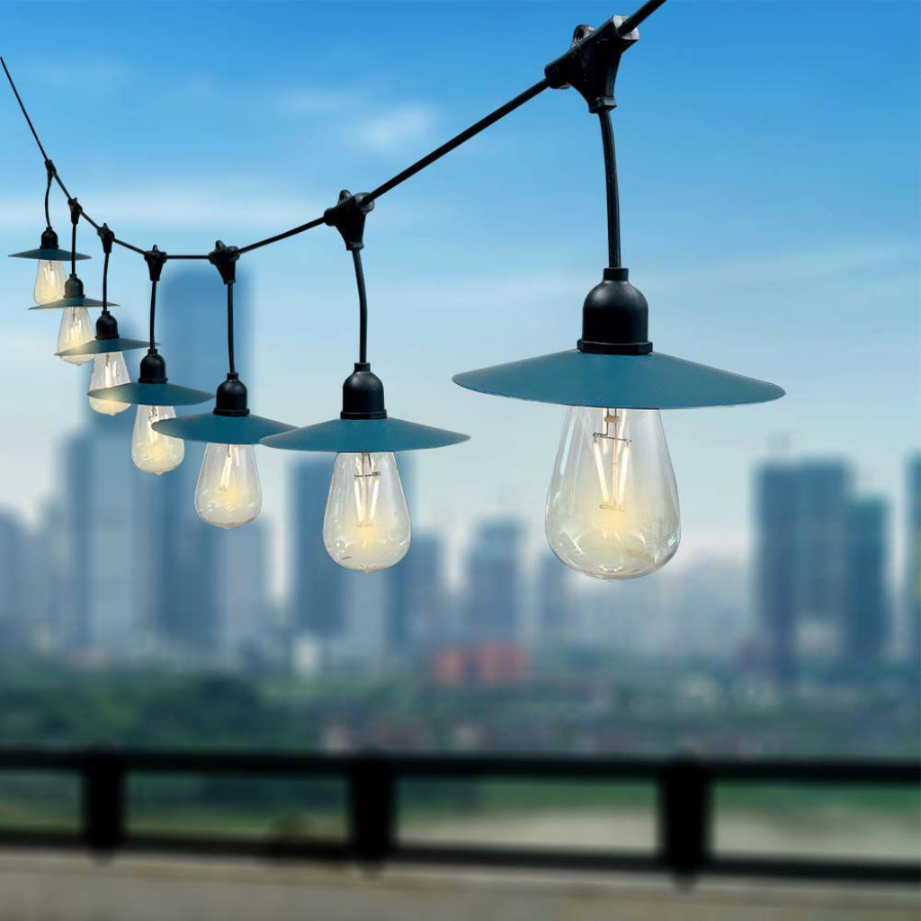 Catenaria V-TAC 15.6m per 15 lampadine LED ST64 a Filamento Con Pannello Solare Colore Nero 3000K IP44 SKU 23034 VT-715S