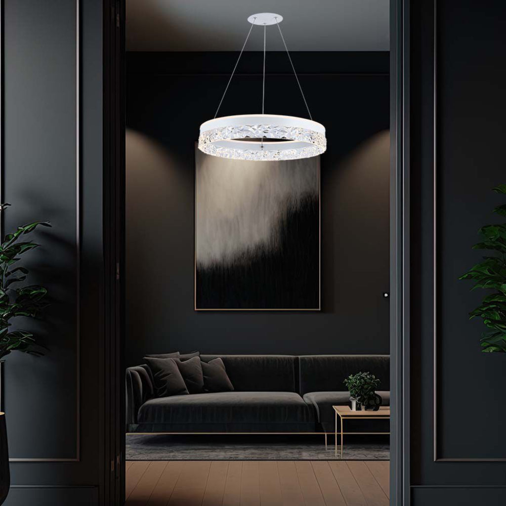 Lampadario LED V-TAC a Sospensione Circolare 25W 3000LM in Metallo Bianco d: 50cm h: 122cm 3000K LUCE CALDA SKU 23099 VT-7581