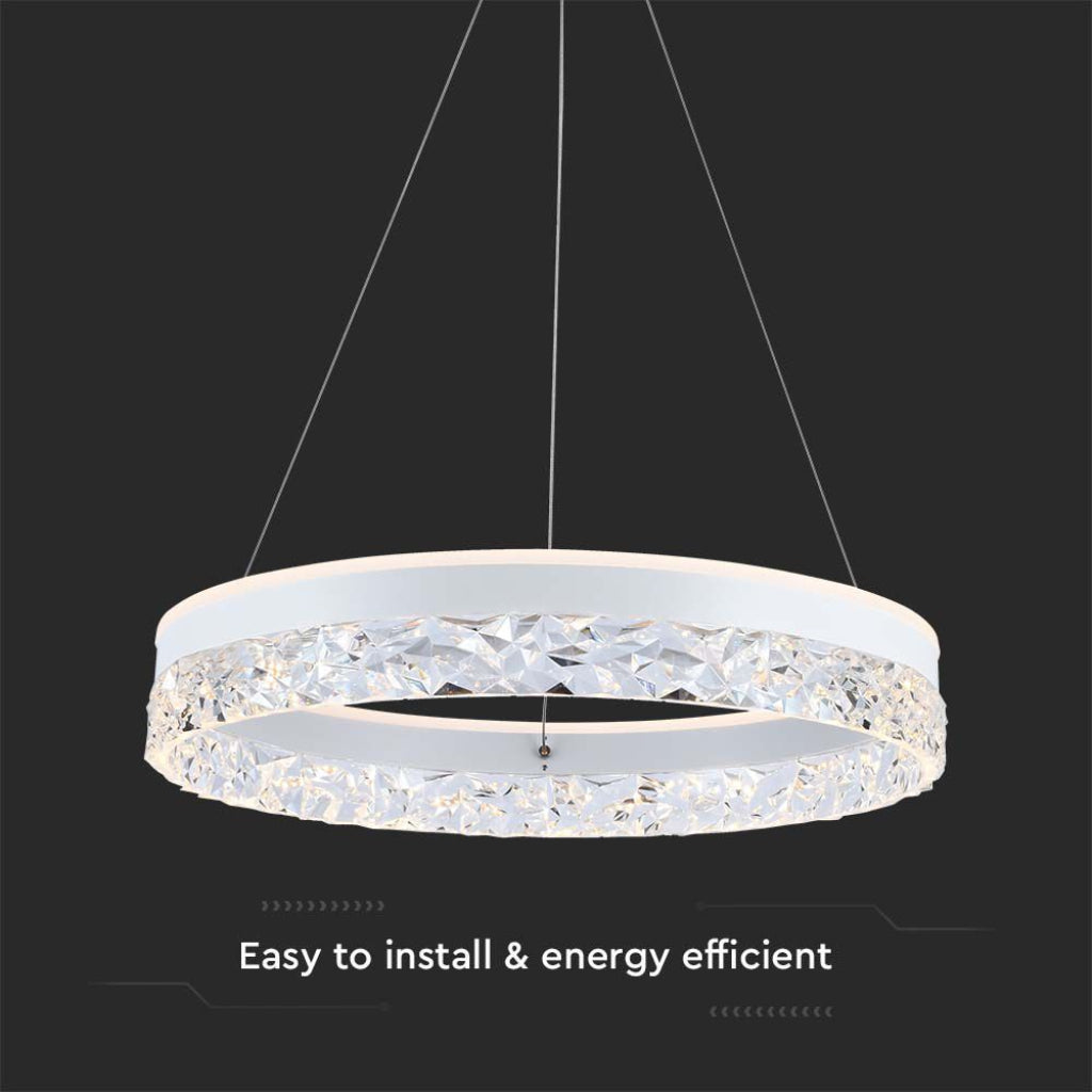Lampadario LED V-TAC a Sospensione Circolare 25W 3000LM in Metallo Bianco d: 50cm h: 122cm 3000K LUCE CALDA SKU 23099 VT-7581
