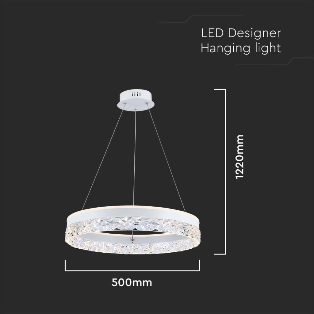 Lampadario LED V-TAC a Sospensione Circolare 25W 3000LM in Metallo Bianco d: 50cm h: 122cm 3000K LUCE CALDA SKU 23099 VT-7581