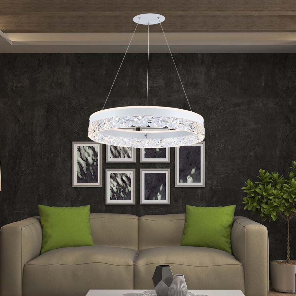 Lampadario LED V-TAC a Sospensione Circolare 25W 3000LM in Metallo Bianco d: 50cm h: 122cm 3000K LUCE CALDA SKU 23099 VT-7581