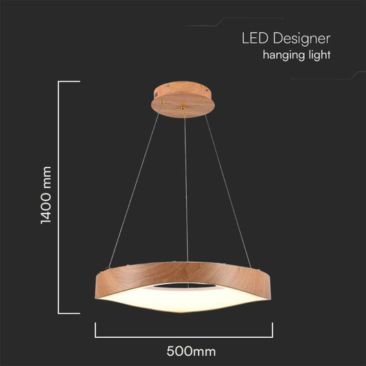 Lampadario LED a Sospensione V-TAC 25W 2800lm dal Design Moderno Circolare Colore Legno D500xH1400mm 3000K luce calda