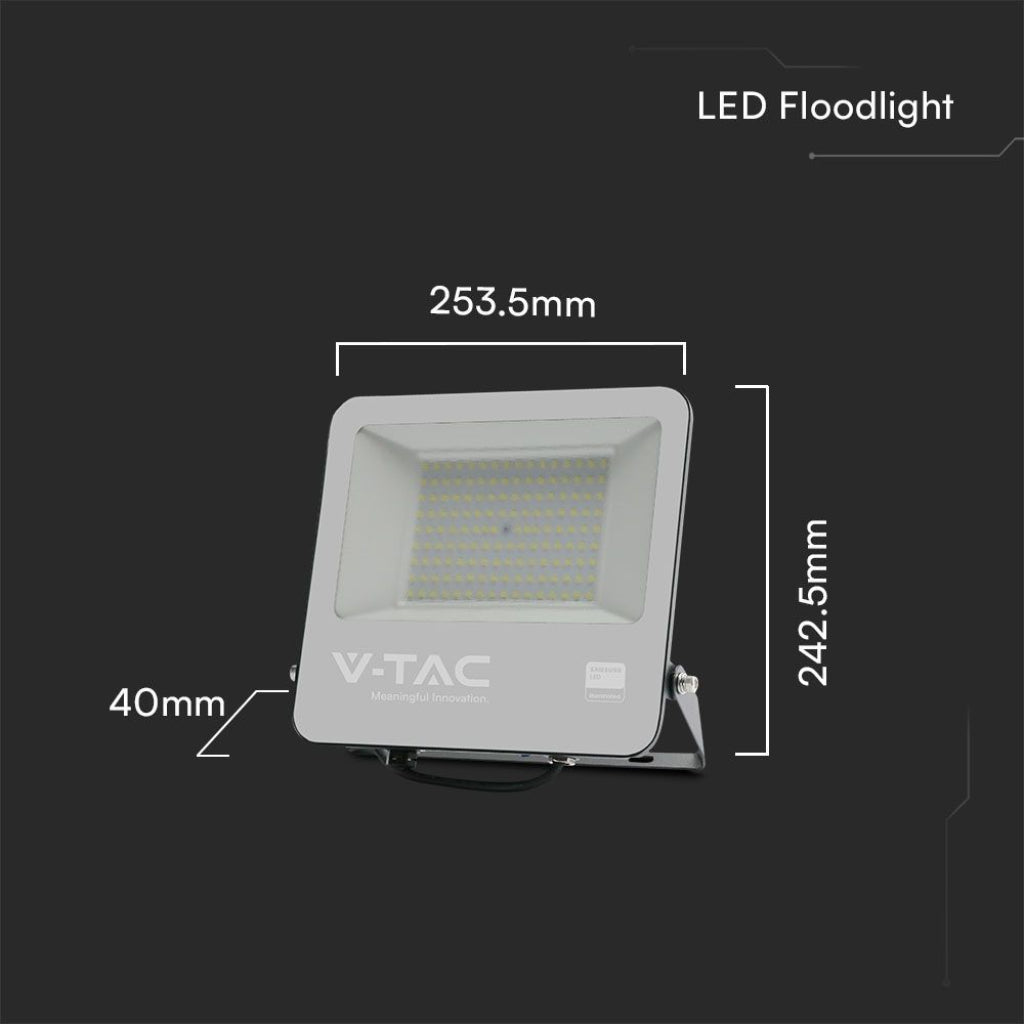 Faro LED V-TAC SMD Chip Samsung 100W Cavo 1m Colore Nero 4000K IP65 23440