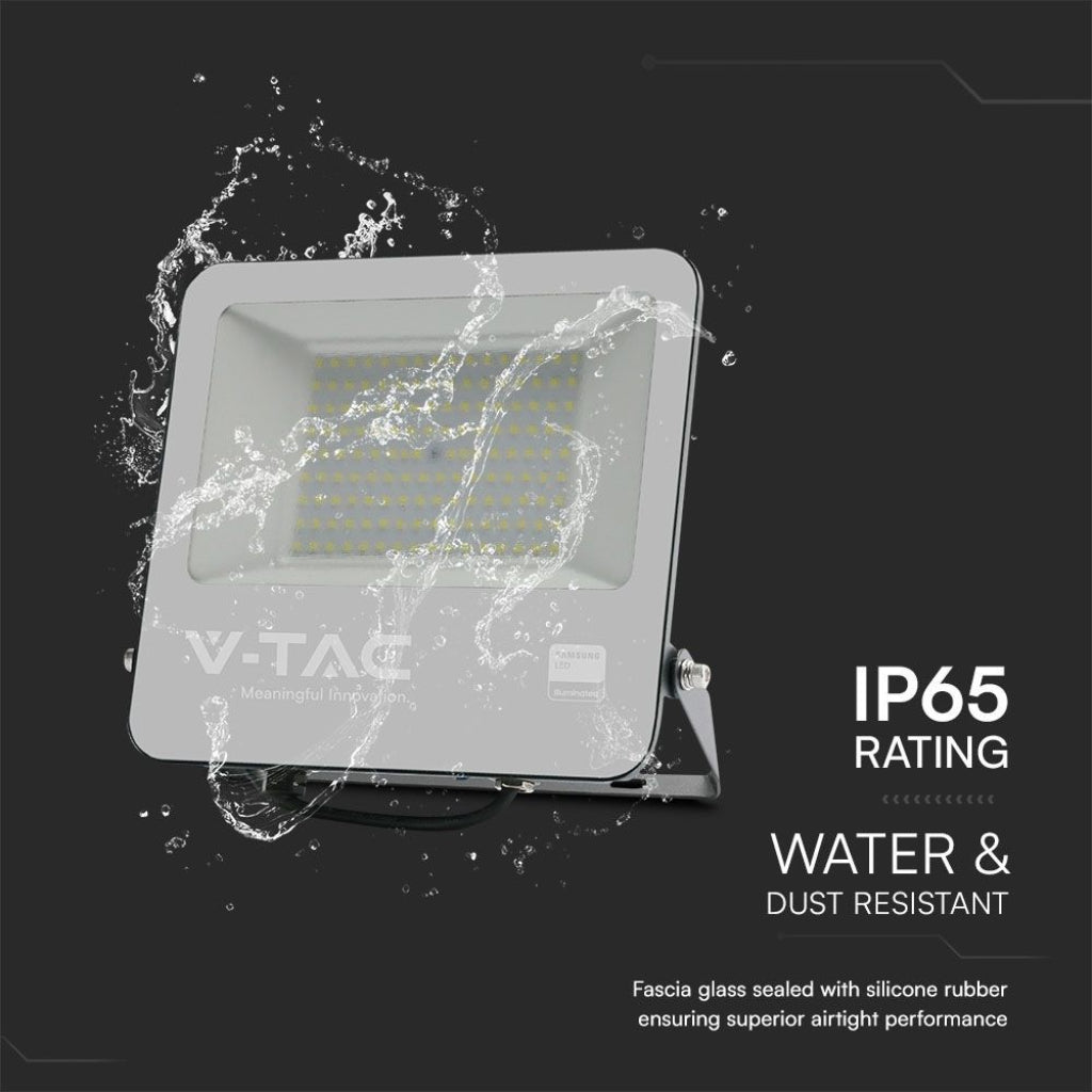 Faro LED V-TAC SMD Chip Samsung 100W Cavo 1m Colore Nero 6400K IP65 23441