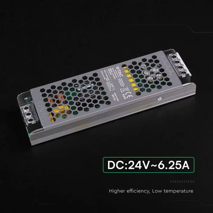 Alimentatore LED Slim in Metallo 150W 24V 6.25A con 1 Uscita209x63x25mm IP20 V-TAC 24239