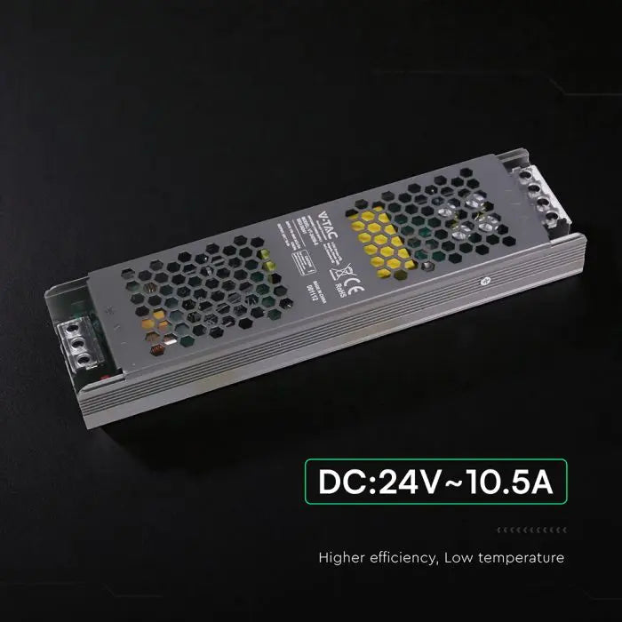 Alimentatore LED Slim in Metallo 250W 24V 10.5A con 1 Uscita 246x63x30mm IP20 V-TAC 24241
