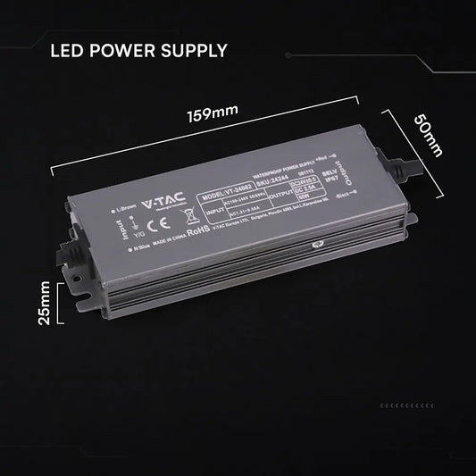 Alimentatore LED in Metallo 60W 24V 2.5A con 1 Uscita 159x50x25 IP67 V-TAC 24244