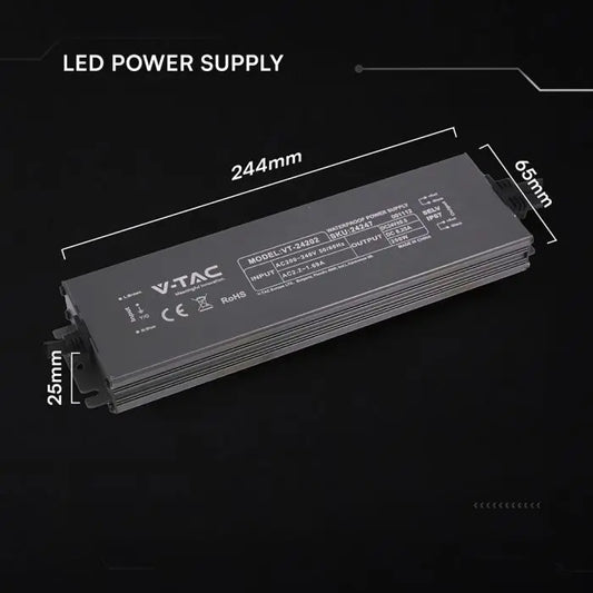 Alimentatore LED in Metallo 200W 24V 8.25A con 1 Uscita 244x65x25mm IP67 V-TAC 24247