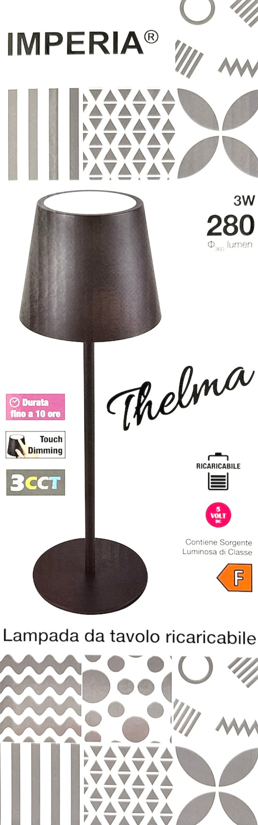 Imperia Lampada da tavolo led ricaricabile dimmerabile Thelma 3000k-4000k-5000k 3W 280lm corten 300503