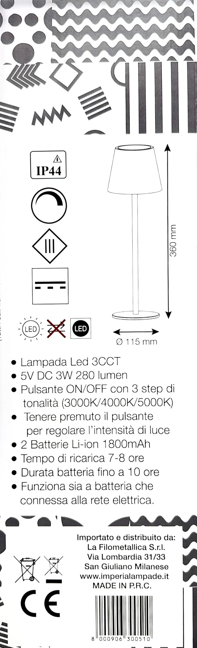 Imperia Lampada da tavolo led ricaricabile dimmerabile Thelma 3000k-4000k-5000k 3W 280lm corten 300503