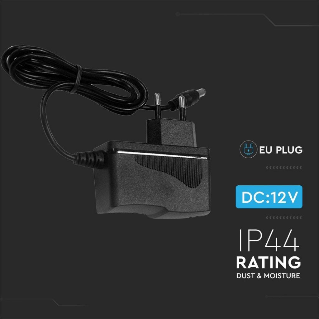 Alimentatore in Plastica V-TAC 18W 12V 1.5A Plug and Play con Jack 2.1 Colore Nero Cavo da 1.2m IP44 SKU 3237