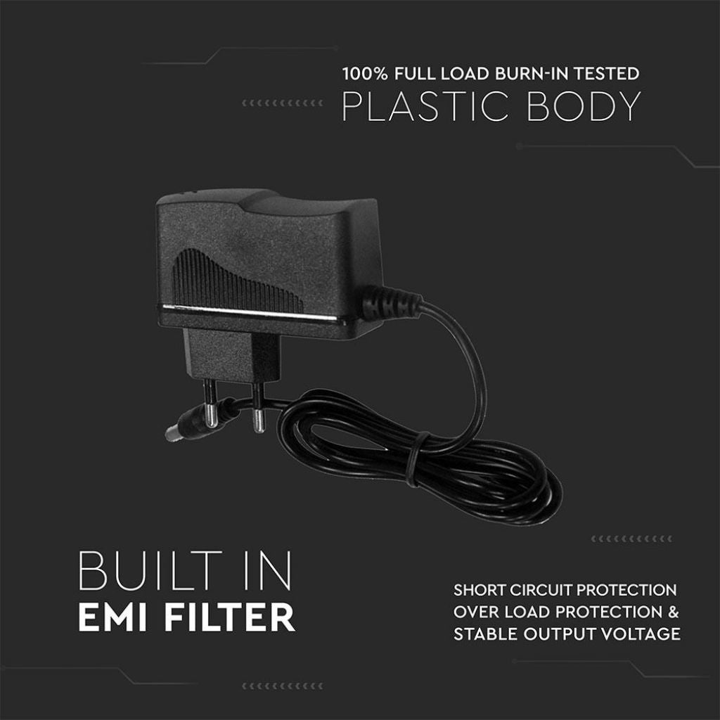 Alimentatore in Plastica V-TAC 18W 12V 1.5A Plug and Play con Jack 2.1 Colore Nero Cavo da 1.2m IP44 SKU 3237