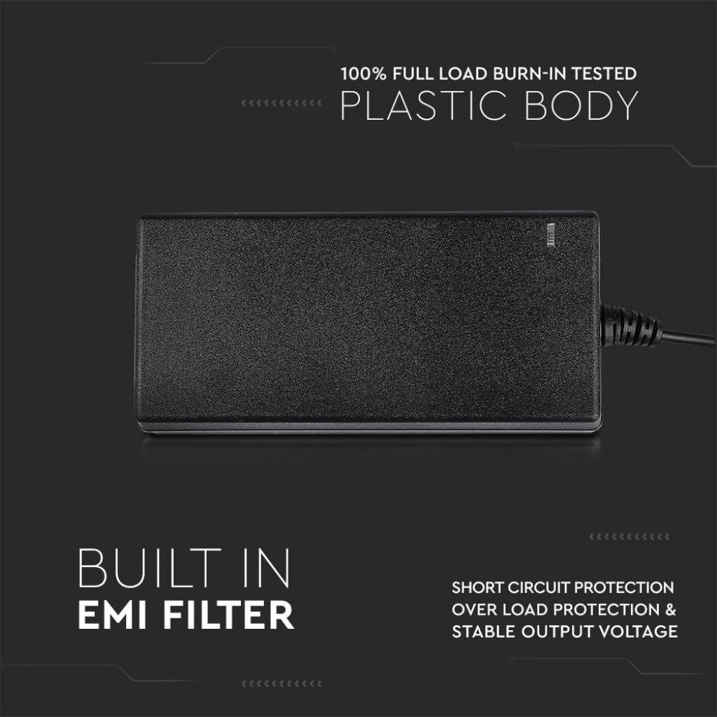 Alimentatore per Strip LED V-TAC 78W 12V 6.5A Plug and Play con Jack 2.1 e Cavo 2.4m con Spina, Protezione EMI e Cortocircuito IP44 SKU 3240