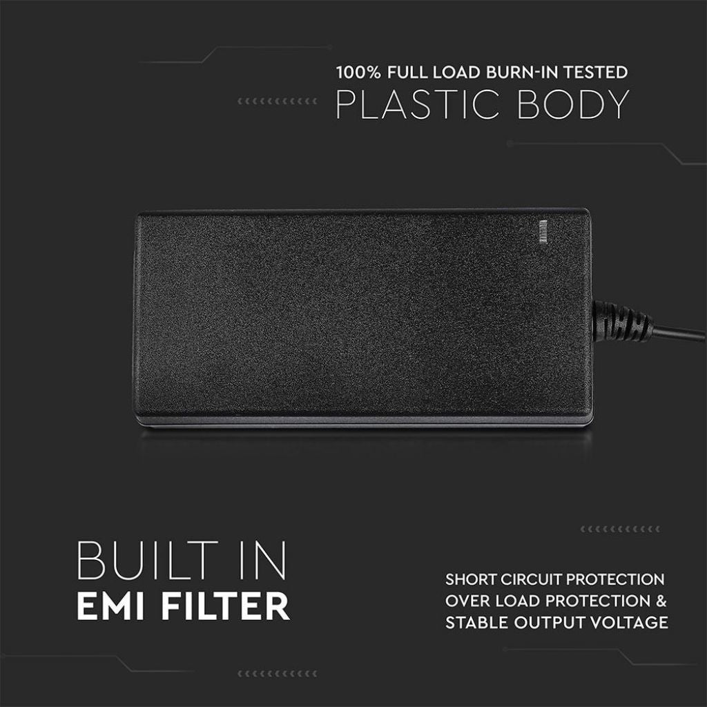 Alimentatore per Strip LED V-TAC 42W 12V 3.5A Plug and Play con Jack 2.1 e Cavo 2.4m con Spina, Protezione EMI e Cortocircuito IP44 SKU 3249