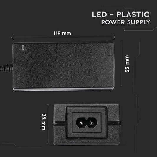 Alimentatore per Strip LED V-TAC 42W 12V 3.5A Plug and Play con Jack 2.1 e Cavo 2.4m con Spina, Protezione EMI e Cortocircuito IP44 SKU 3249