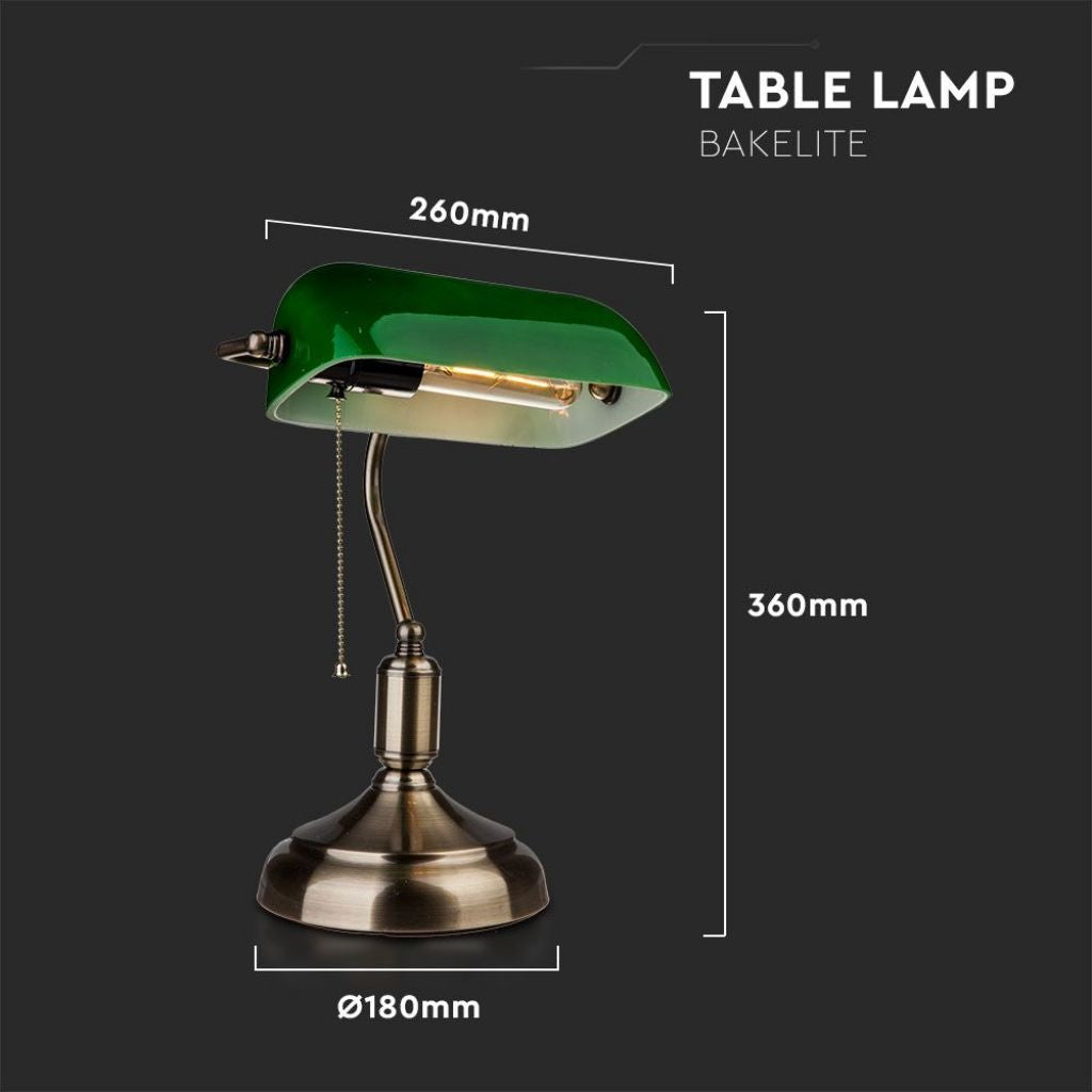 V-TAC Lampada LED da Tavolo Vintage in Metallo con Portalampada E27 Diffusore Inclinabile di 90° in Vetro Colore Verde 3912