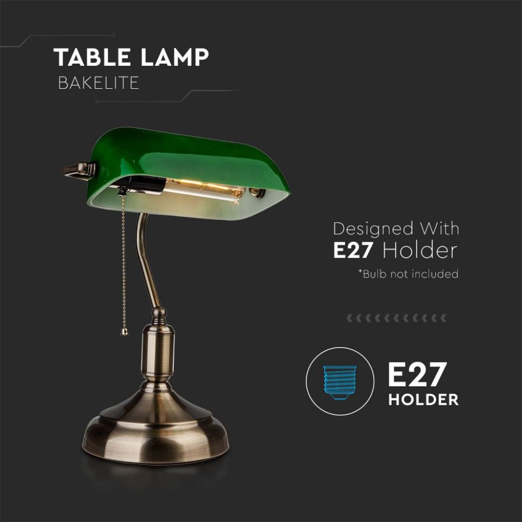V-TAC Lampada LED da Tavolo Vintage in Metallo con Portalampada E27 Diffusore Inclinabile di 90° in Vetro Colore Verde 3912