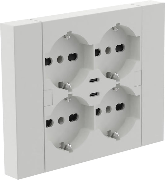 Multipresa da incasso Quadra 4 Posti Universali P40 + 2 USB-C, compatibile con tutte le scatole da incasso 3 posti (muratura o cartongesso) bianco 22107/nero 22117/sabbia 22127