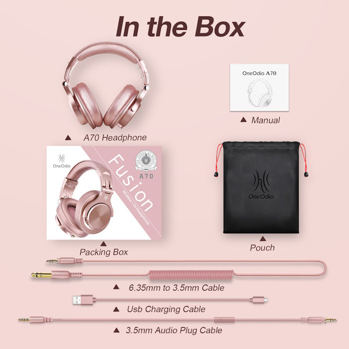 Cuffie Bluetooth Wireless Rosa Oro OneOdio Fusion A70 Hi-Res, Cavo e Microfono ONEOA70755P