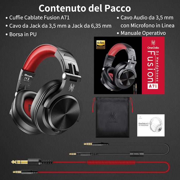 Cuffie con filo Nero OneOdio A71 Hi-Res Cablate Audio Stereo ONEOA71151B