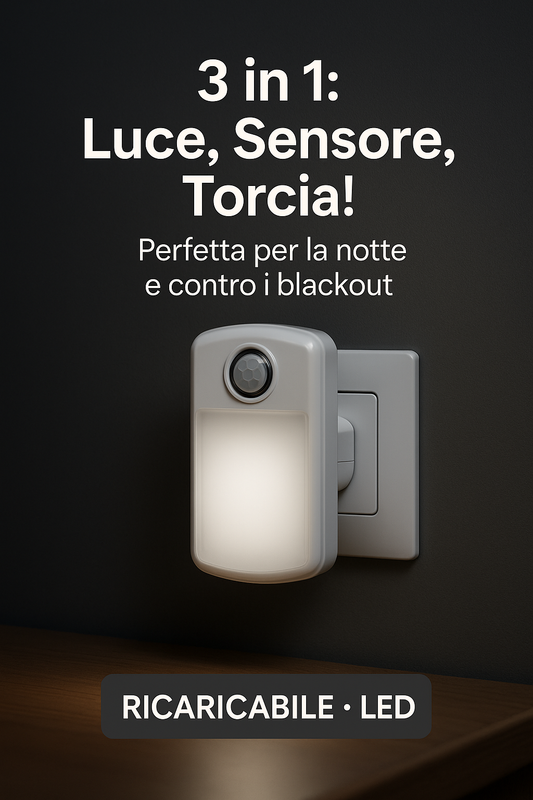 Luce notte Imperia Elda led con sensore e torcia di emergenza 3 in 1 luce notte 12 lumen torcia 50lumen ricaricabile 300701