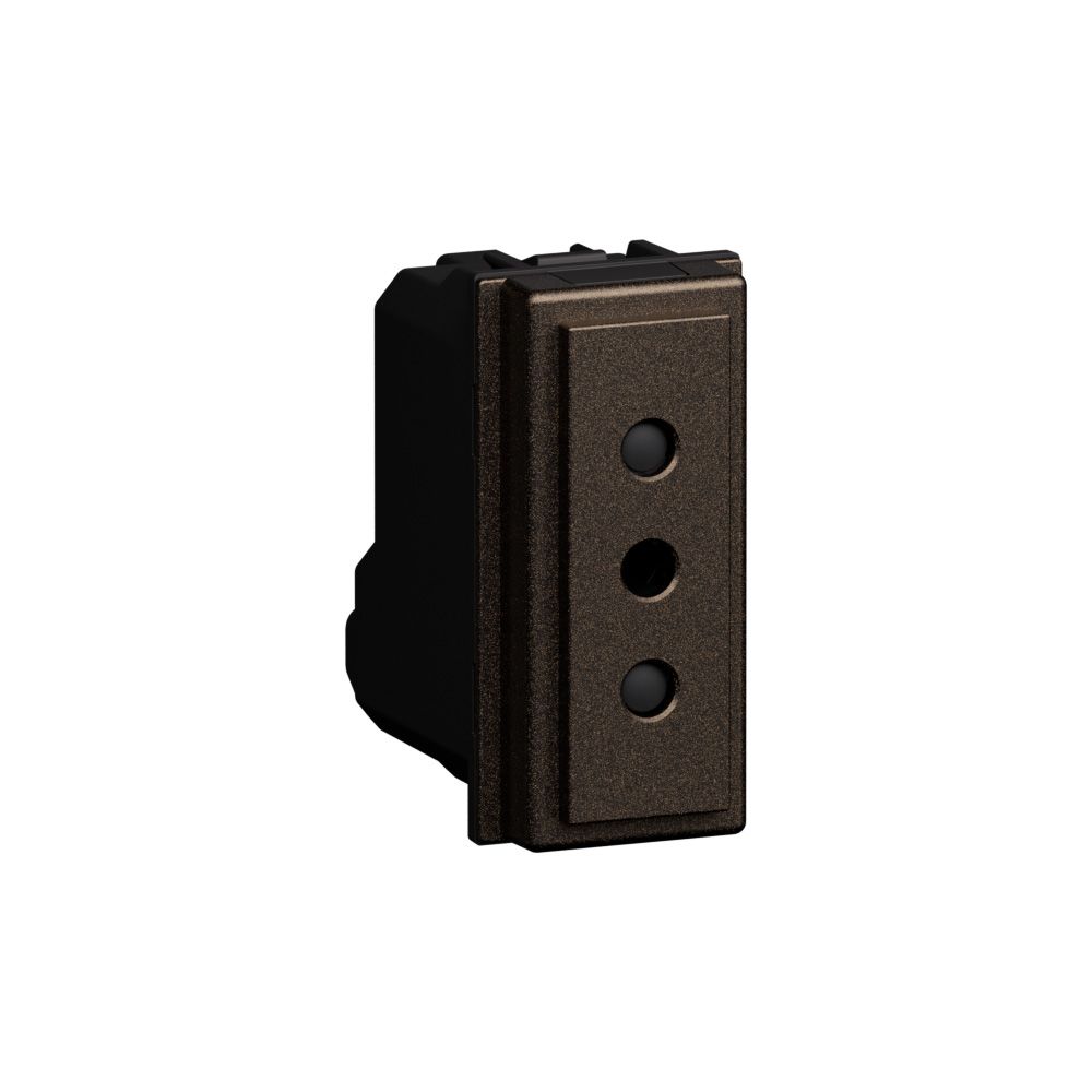 presa standard italiano P11 2 P+T 10 A, 250 Va.c. - interasse 19 mm - alveoli schermati ø 4 mm - 1 modulo. Bronze. Bticino KB4113