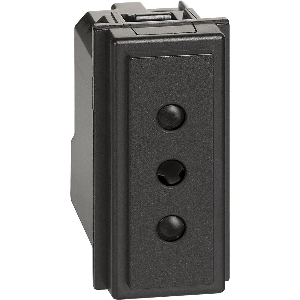 Presa 2 P+T 10 A, 250 Va.c. - interasse 19 mm - alveoli schermati ø 4 mm - 1 modulo, Nero. Bticino KG4113