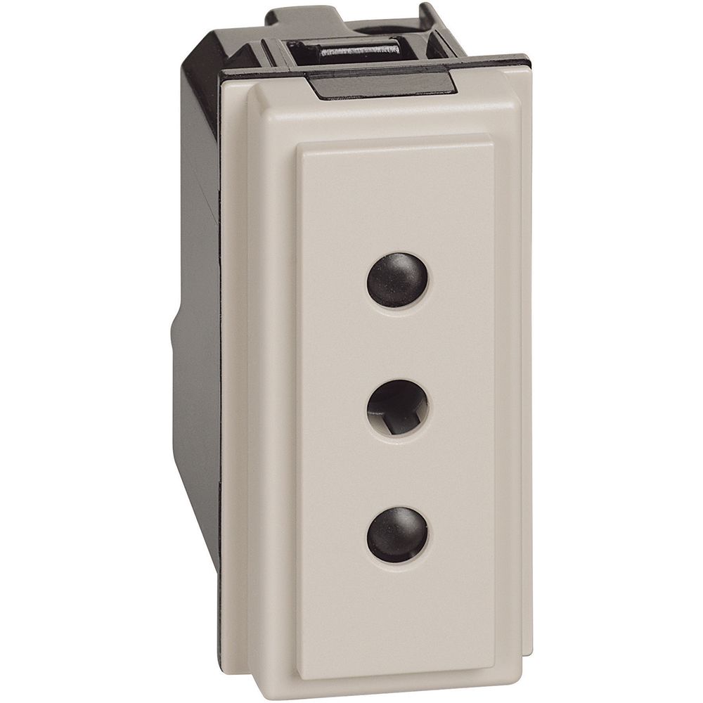 Presa 2 P+T 10 A, 250 Va.c. - interasse 19 mm - alveoli schermati ø 4 mm - 1 modulo, Sabbia. Bticino KM4113
