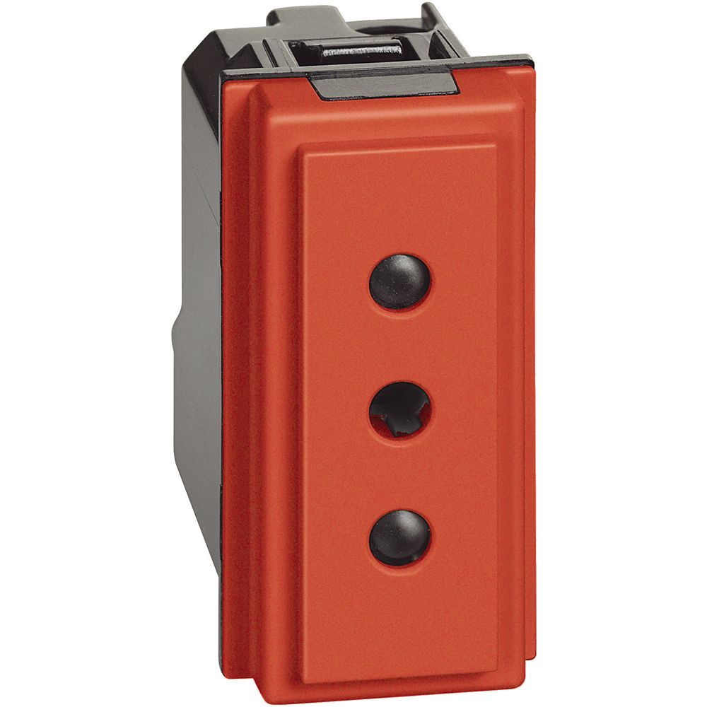 Presa 2 P+T 10 A, 250 Va.c. - interasse 19 mm - alveoli schermati ø 4 mm - 1 modulo, Rosso KR4113. Bticino