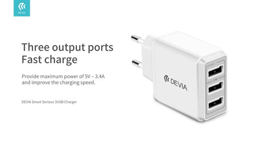 Alimentatore da muro Devia con tre uscite USB 3.4 Amper DECHG3460W