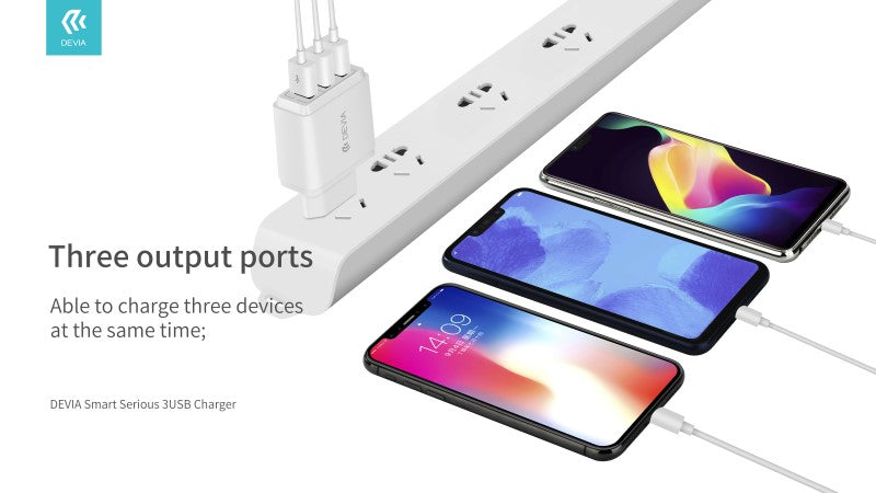 Alimentatore da muro Devia con tre uscite USB 3.4 Amper DECHG3460W