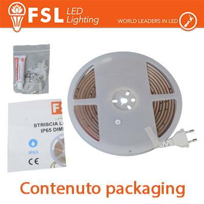 Striscia LED COB 5metri - IP65 3000K 220V 15W/m 1200lm/m+KIT tappo, colla, clip FLSC220V15W3K05