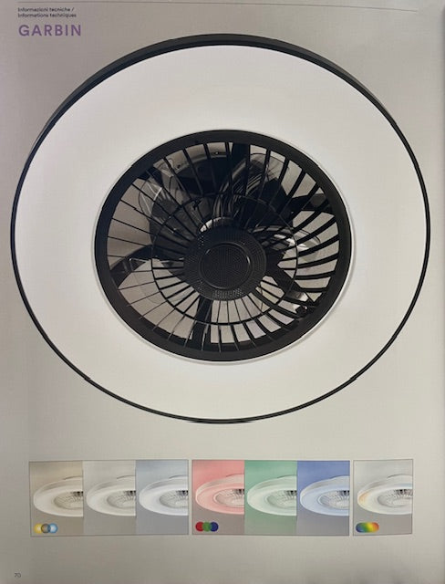 Plafoniera led ventilatore integrato nera 40W 5500LM e tecnologia Dotata di telecomando wireless e speaker Bluetooth integrato LED-GARBIN-NER