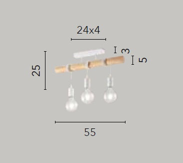 Applique Plafoniera ARIZONA in legno naturale e metallo bianco 3XE27 55X5X25CM