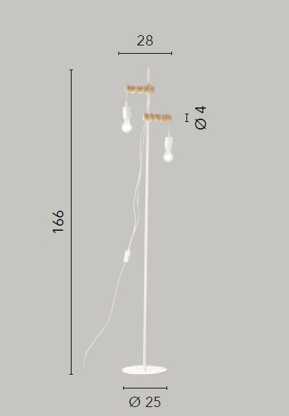 Piantana ARIZONA con struttura in legno naturale e montatura in metallo bianco 2XE27 28X166CM I-ARIZONA-PT2