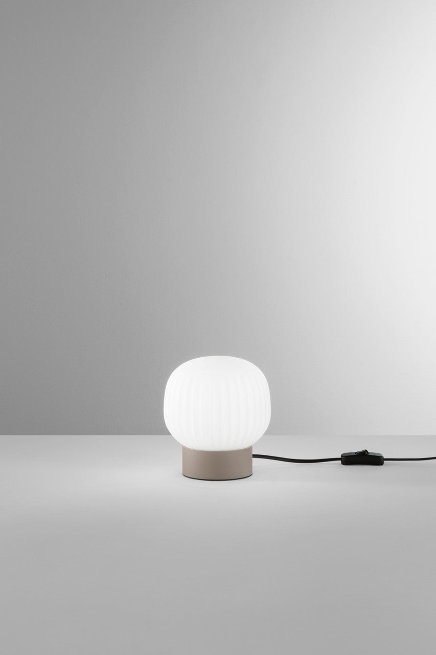 FANEUROPE LAMPADA DA TAVOLO ERIS BIANCO E MARRONE IN ALLUMINIO+VETRO 1XE14 D15X16CM I-ERIS-L